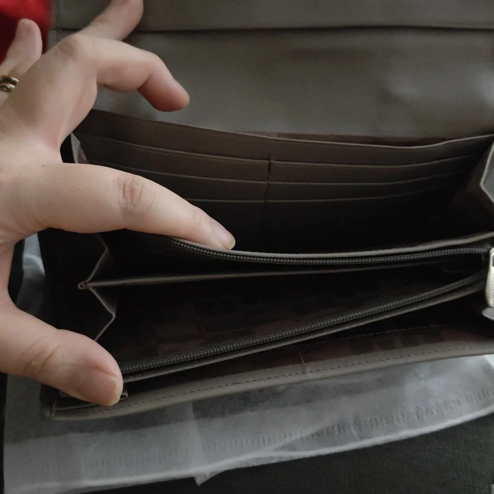 FURLA PLEATED LEATHER CONTINENTAL LONG WALLET IN SLATE GREY